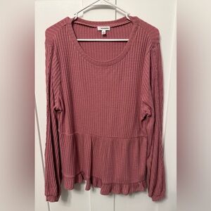Eyeshadow Ribbed Long Sleeve Top - Mauve